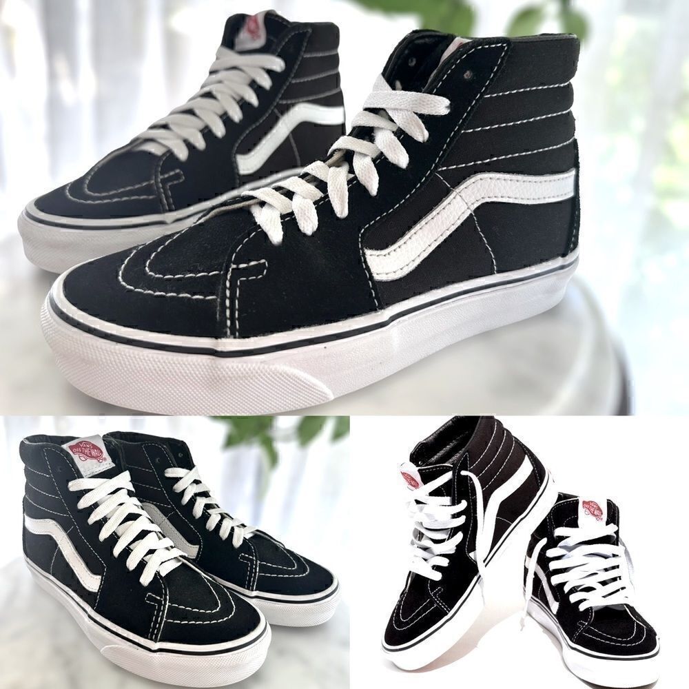 Vans Sk8-Hi High Top Sneakers Black/Black/White 500714 Women’s 5.0 Men’s 3.5